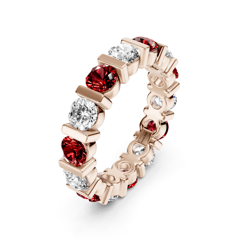 1.50-5.00 CT Round Cut Rubies and Diamonds - Eternity Rings