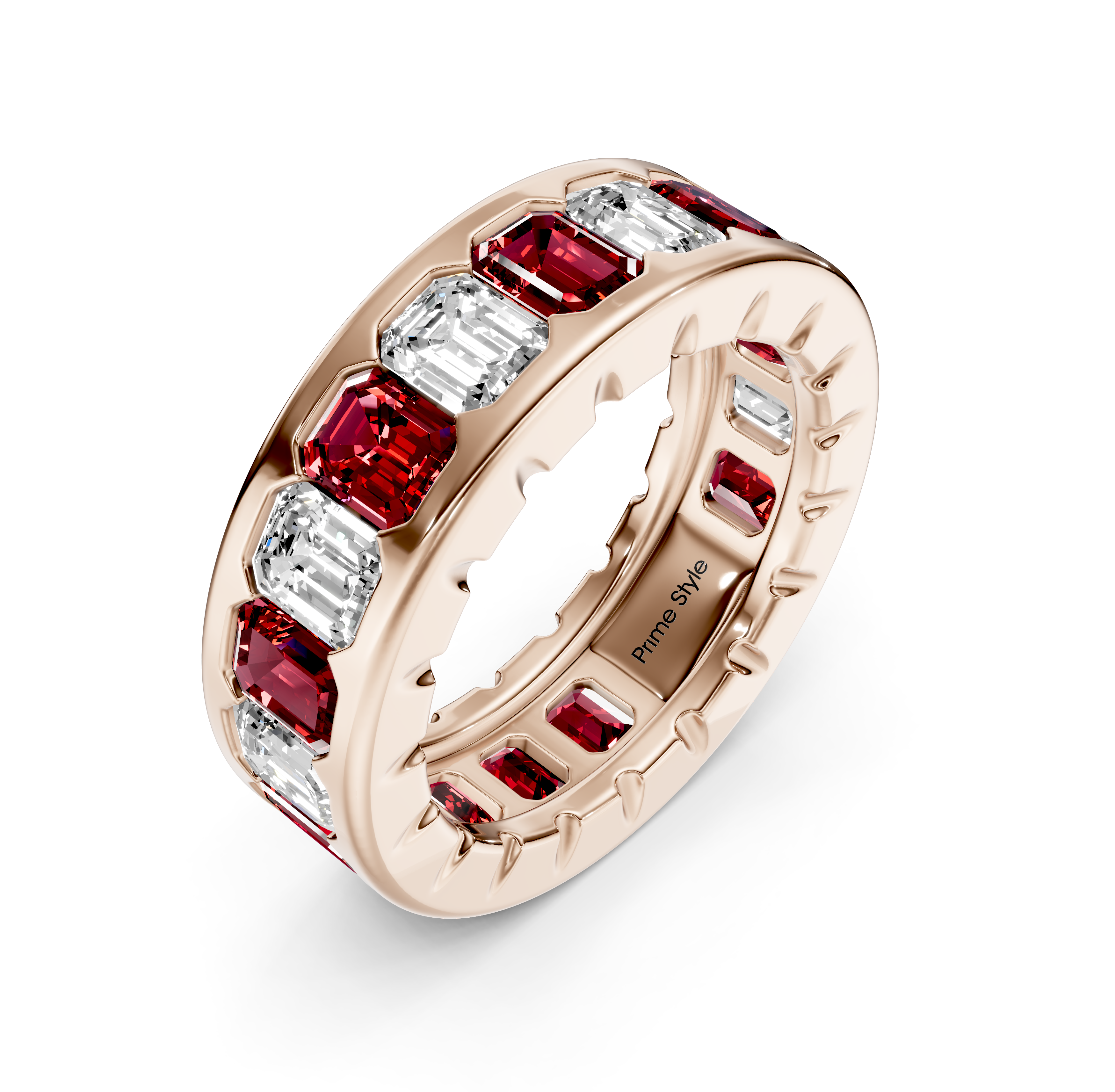 5.20 CT Emerald Cut Rubies and Diamonds - Eternity Rings