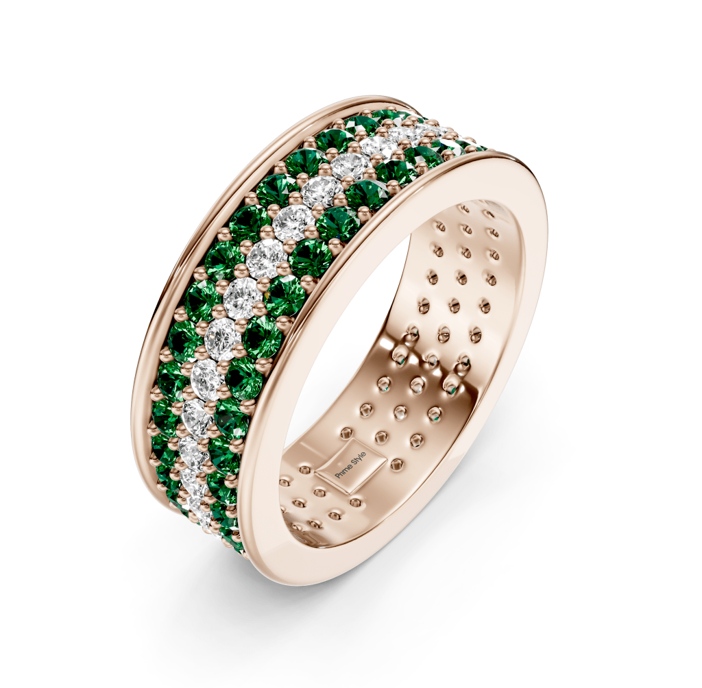 2.20 CT Round Cut Green Emeralds and Diamonds - Eternity Rings - Primestyle.com