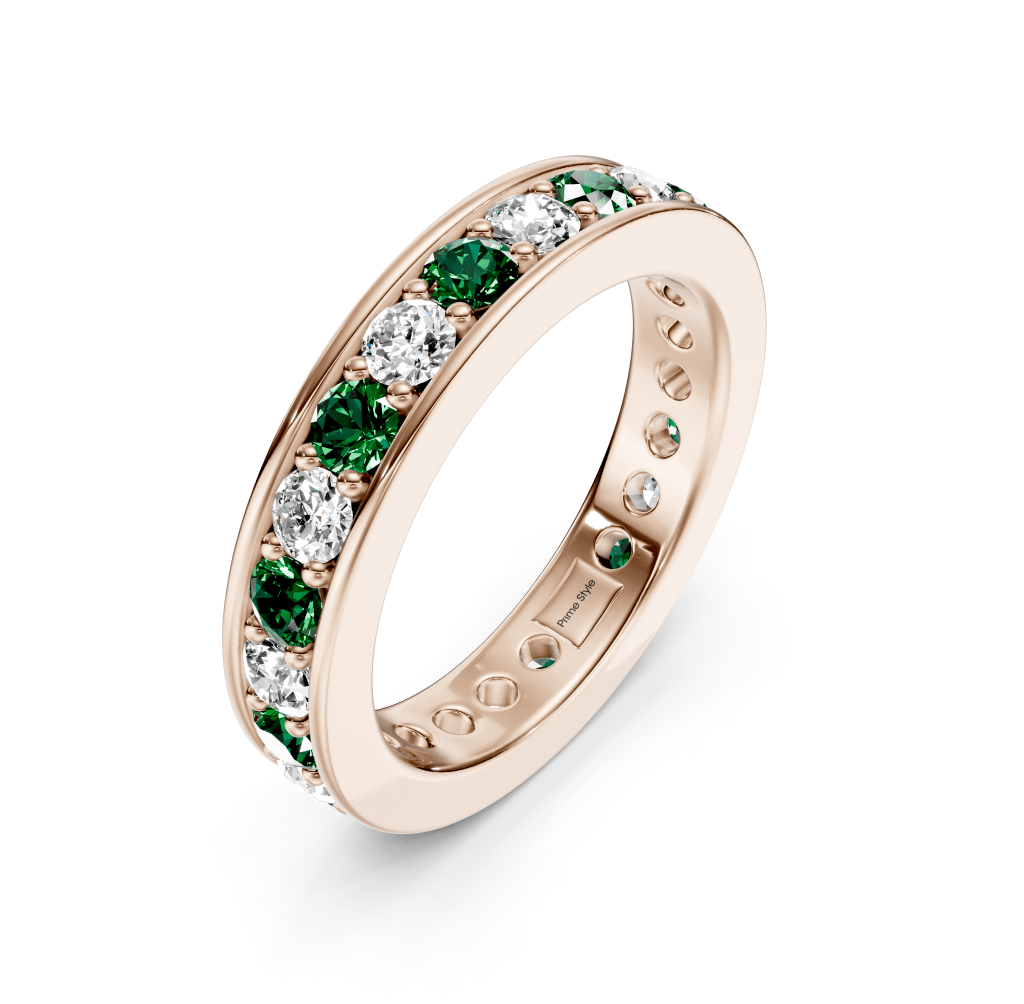 1.00 - 4.00 CT Round Cut Green Emeralds and Diamonds - Eternity Rings - Primestyle.com