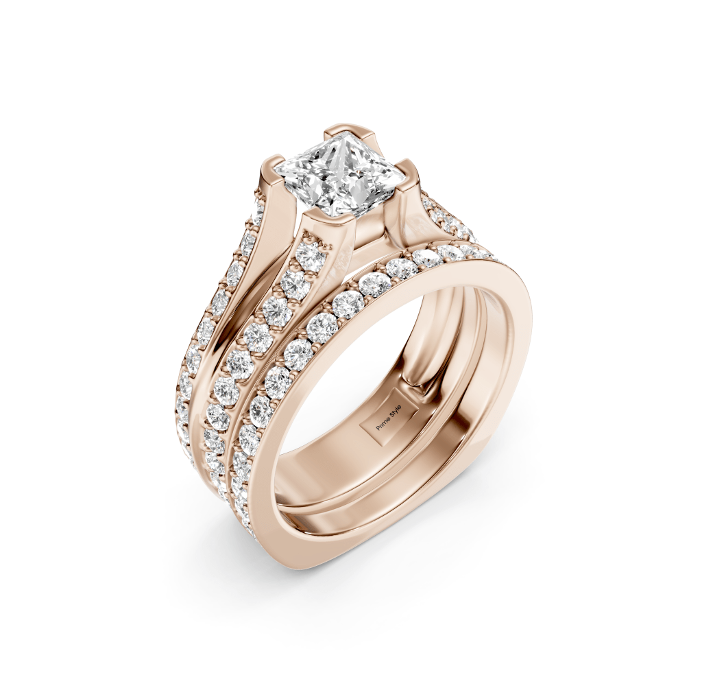 1.85-3.00 CT Princess & Round Cut Natural Diamonds - Bridal Set - Primestyle.com