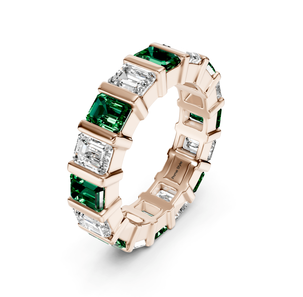 5.50 CT Emerald Cut Green Emeralds and Diamonds - Eternity Rings