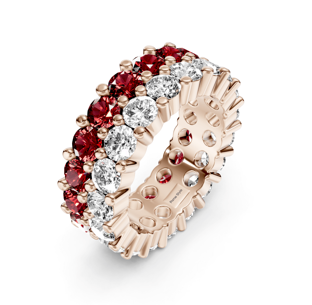 7.20 CT Round Cut Rubies and Diamonds - Eternity Rings