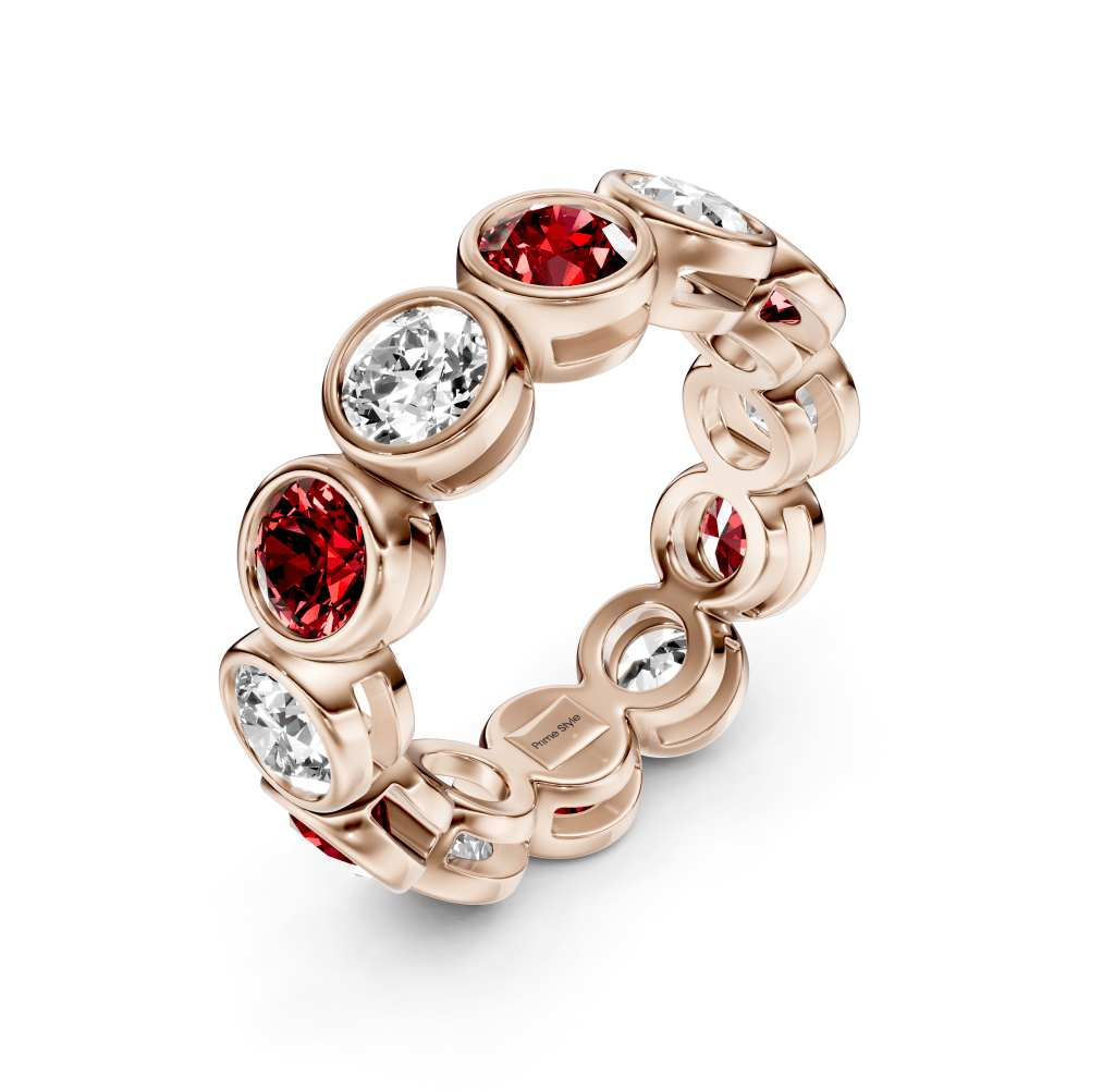1.50 - 5.00 CT Round Cut Rubies and Diamonds - Eternity Rings - Primestyle.com