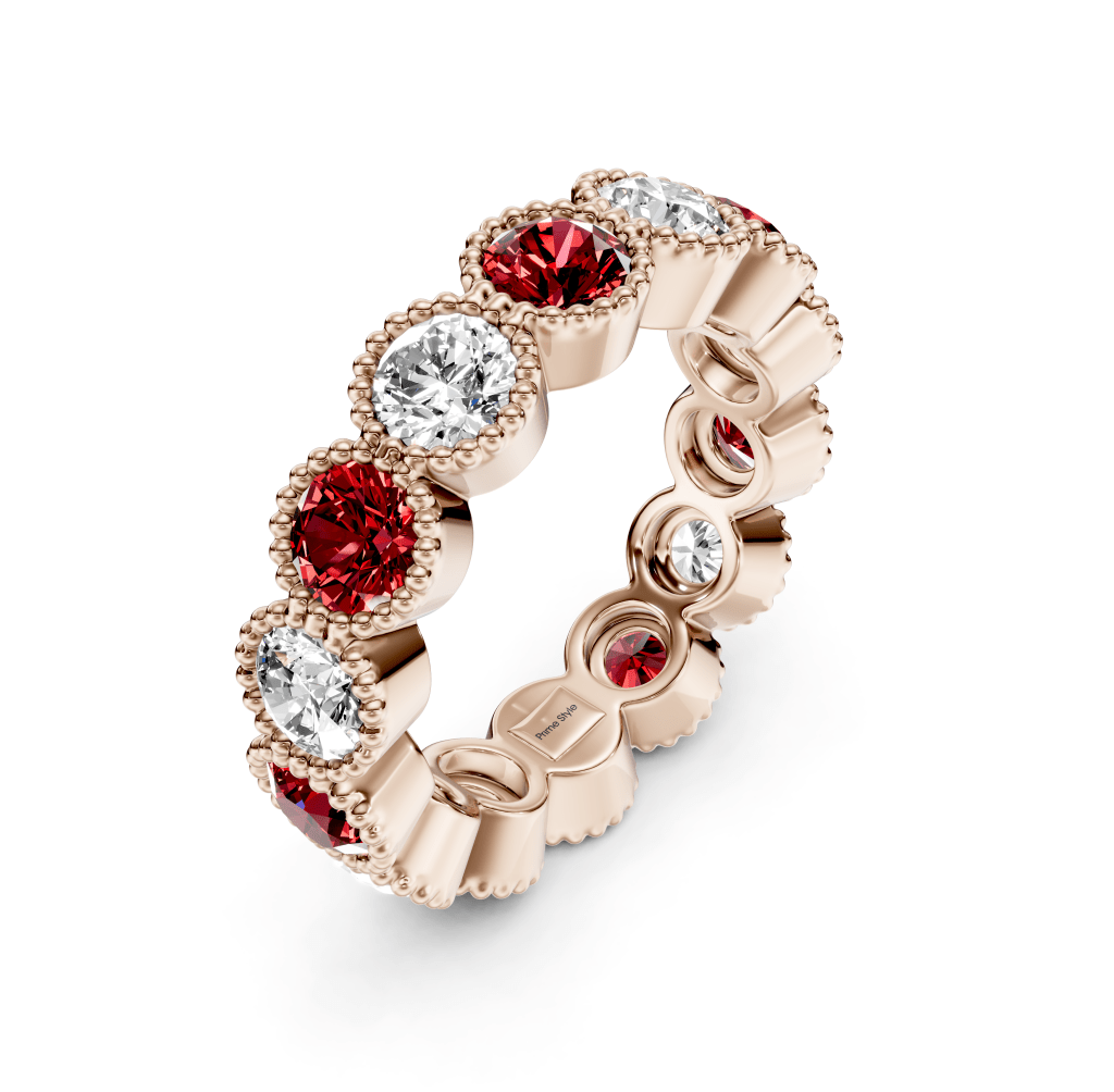 1.50-5.00 CT Round Cut Rubies and Diamonds - Eternity Rings