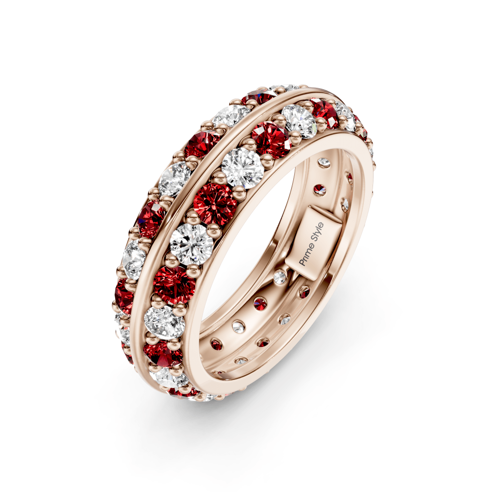 1.80 CT Round Cut Rubies and Diamonds - Eternity Rings