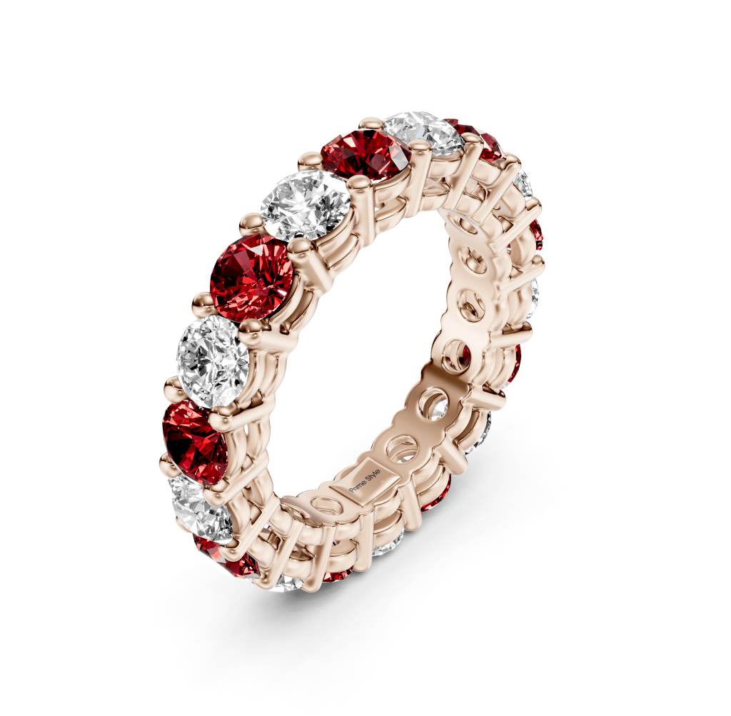 2.50 - 6.00 CT Round Cut Rubies and Diamonds - Eternity Rings - Primestyle.com
