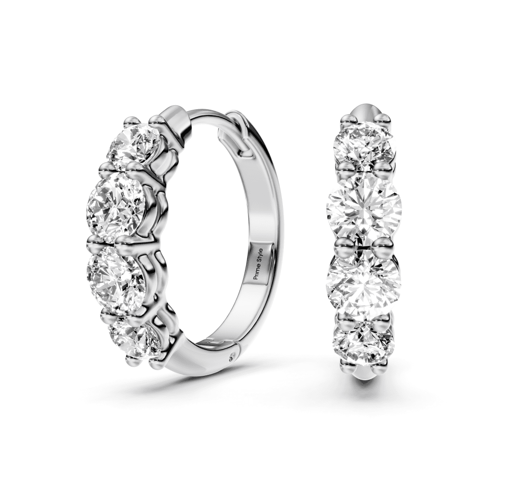 1.60 CT Round Cut Natural Diamonds - Hoop And Drop And Earrings - Primestyle.com