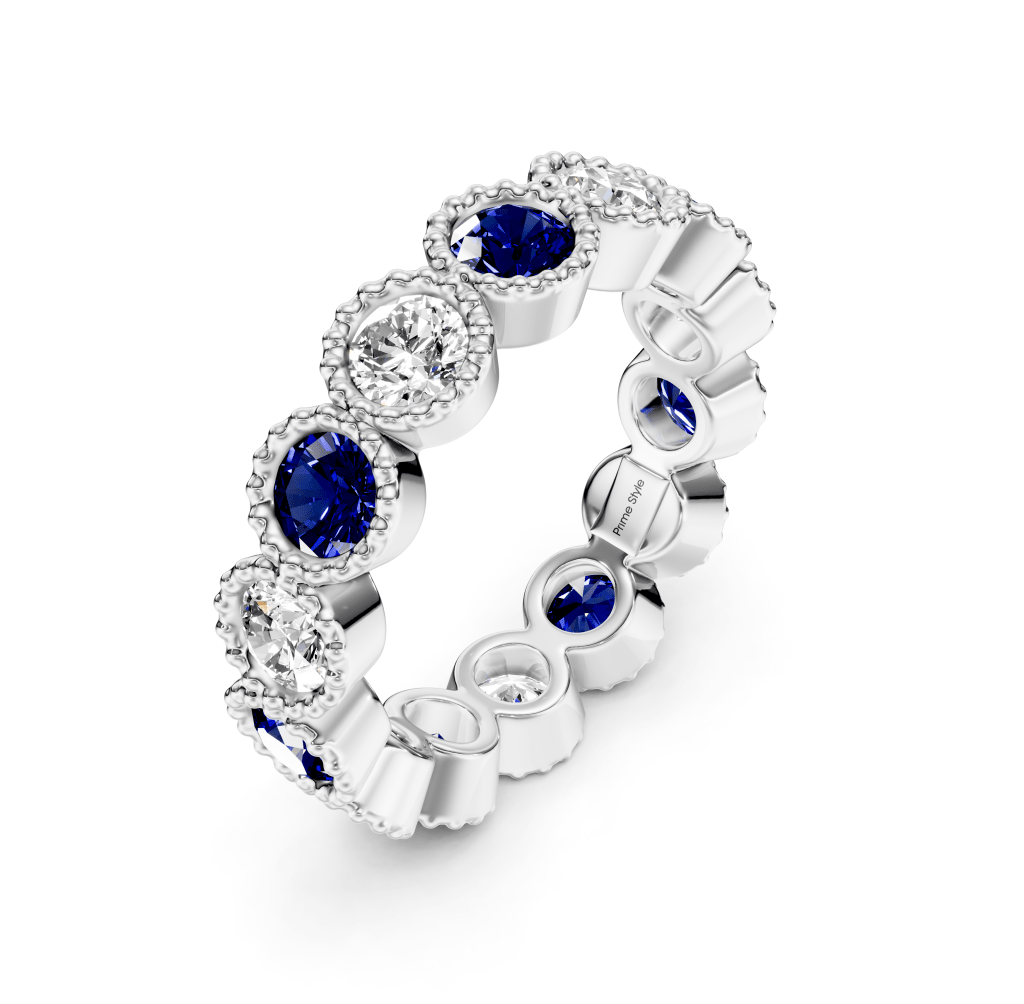3.00 CT Round Cut Blue Sapphires and Diamonds - Eternity Rings