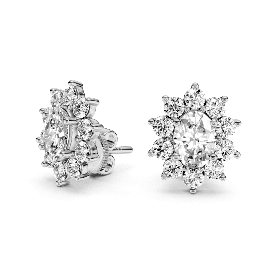 2.10 CT Oval & Round Cut Natural Diamonds - Stud Earrings