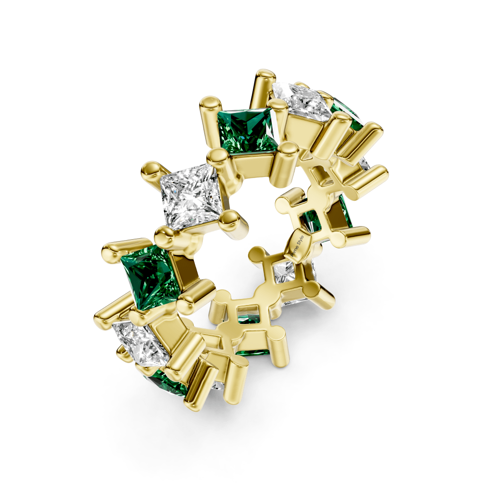 2.00 - 4.00 CT Princess Cut Green Emeralds and Diamonds - Eternity Rings - Primestyle.com