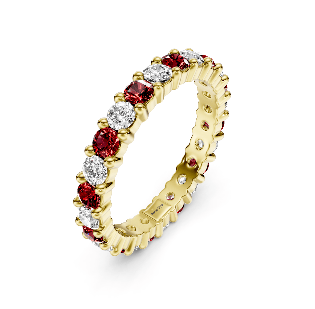 1.50 CT Round Cut Rubies and Diamonds - Eternity Rings