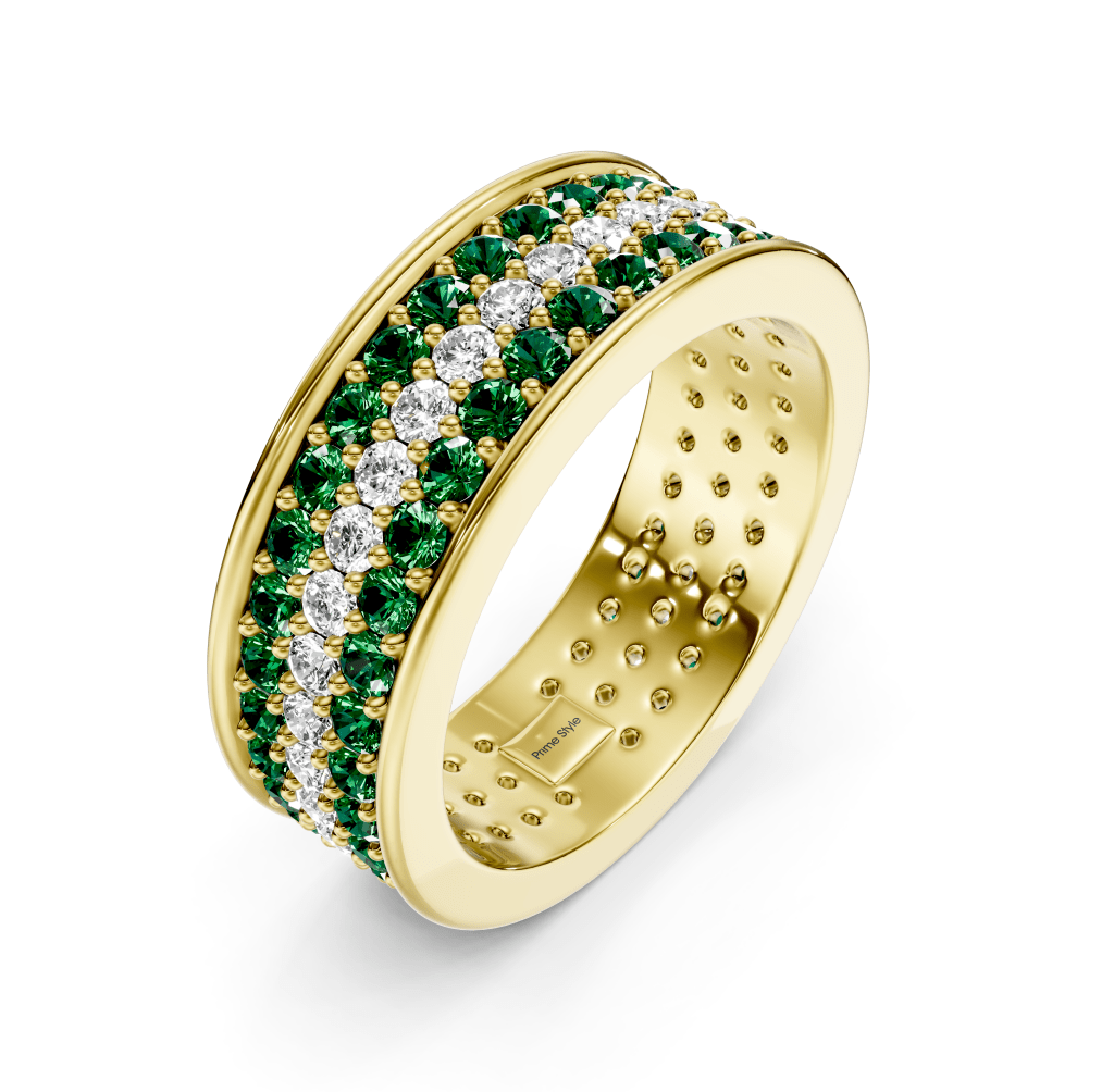 2.20 CT Round Cut Green Emeralds and Diamonds - Eternity Rings - Primestyle.com