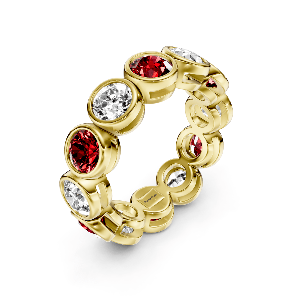 1.50-5.00 CT Round Cut Rubies and Diamonds - Eternity Rings