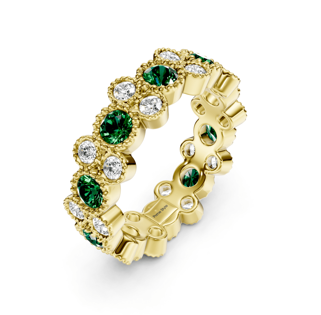 1.70 CT Round Cut Green Emeralds and Diamonds - Eternity Rings - Primestyle.com
