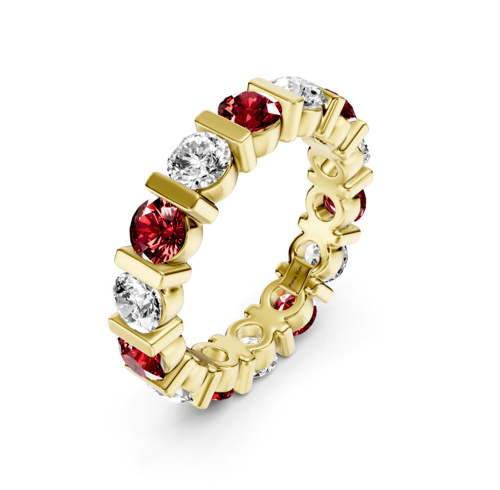 2.00-6.00 CT Round Cut Rubies and Diamonds - Eternity Rings