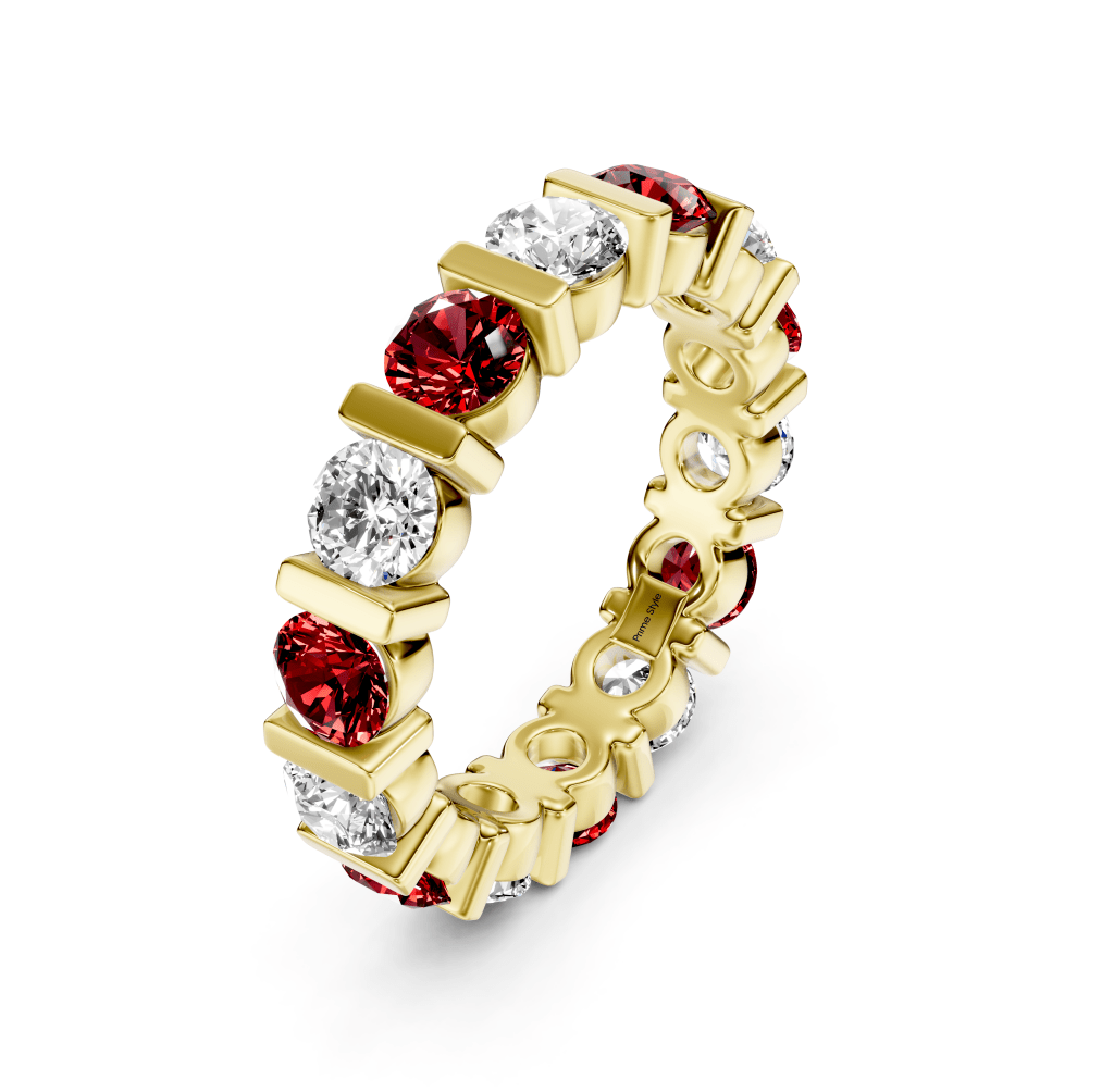 1.50-5.00 CT Round Cut Rubies and Diamonds - Eternity Rings