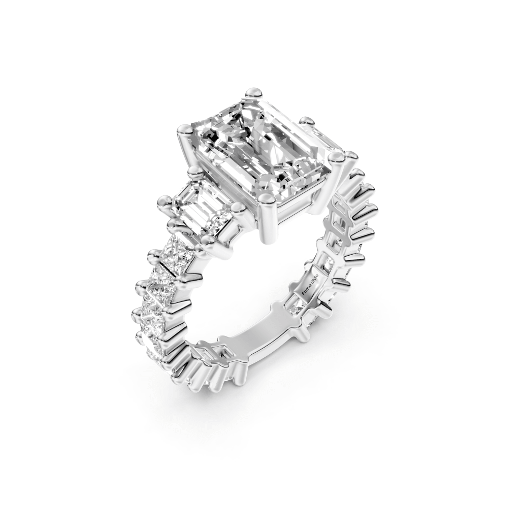 3.20 - 8.70 CT Emerald & Princess Cut Diamonds - Engagement Ring - Primestyle.com