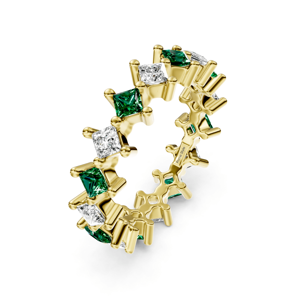 4.20 CT Princess Cut Green Emeralds and Diamonds - Eternity Rings - Primestyle.com