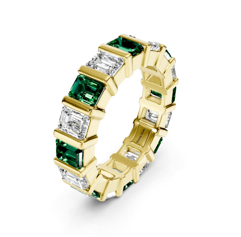 5.50 CT Emerald Cut Green Emeralds and Diamonds - Eternity Rings - Primestyle.com