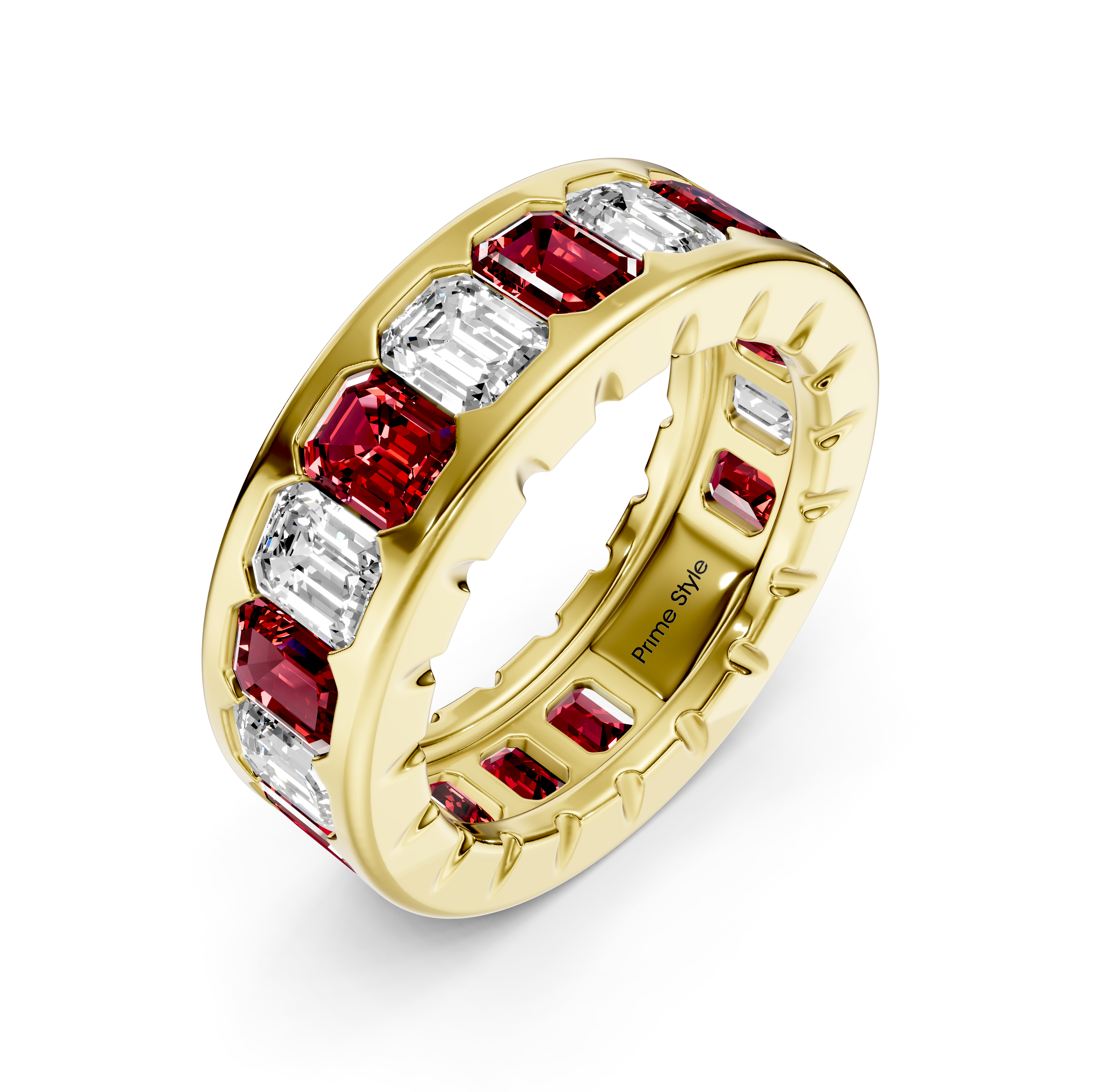 5.20 CT Emerald Cut Rubies and Diamonds - Eternity Rings