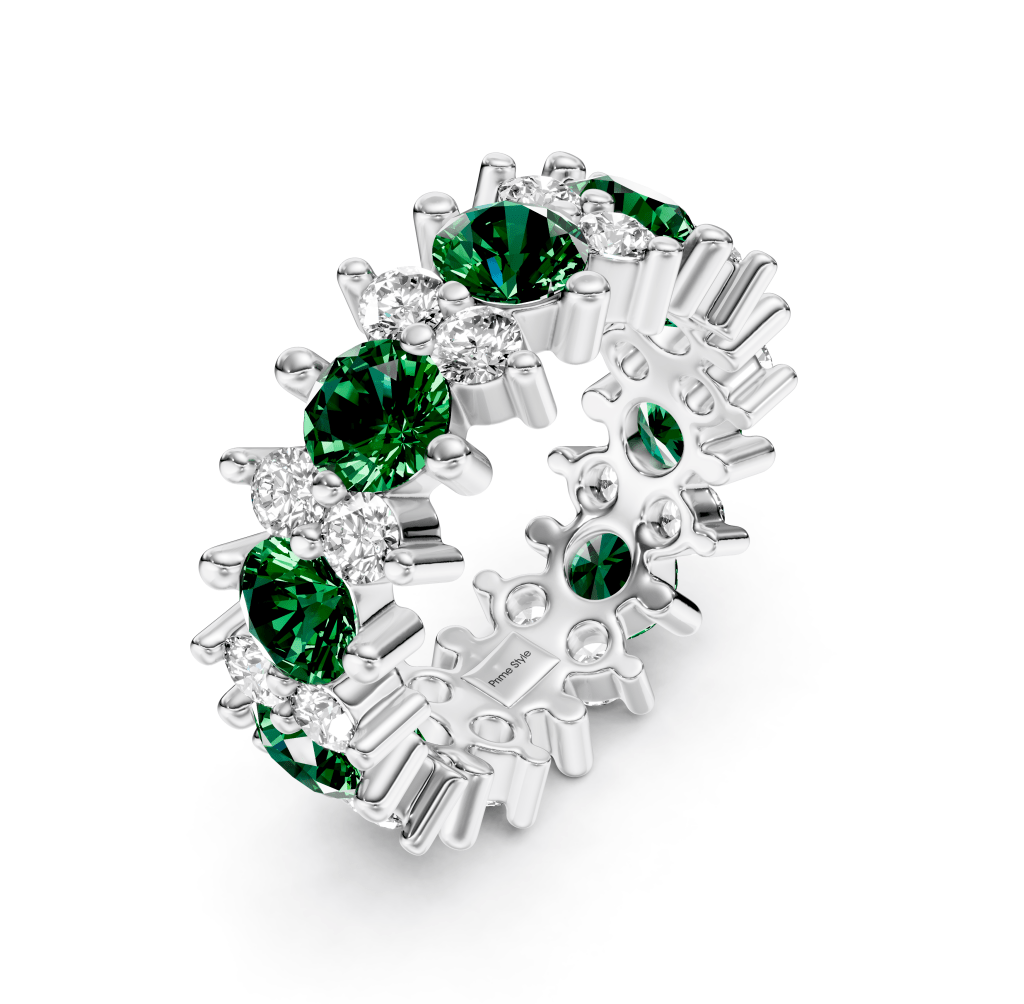 2.00 - 6.00 CT Round Cut Green Emeralds and Diamonds - Eternity Rings - Primestyle.com