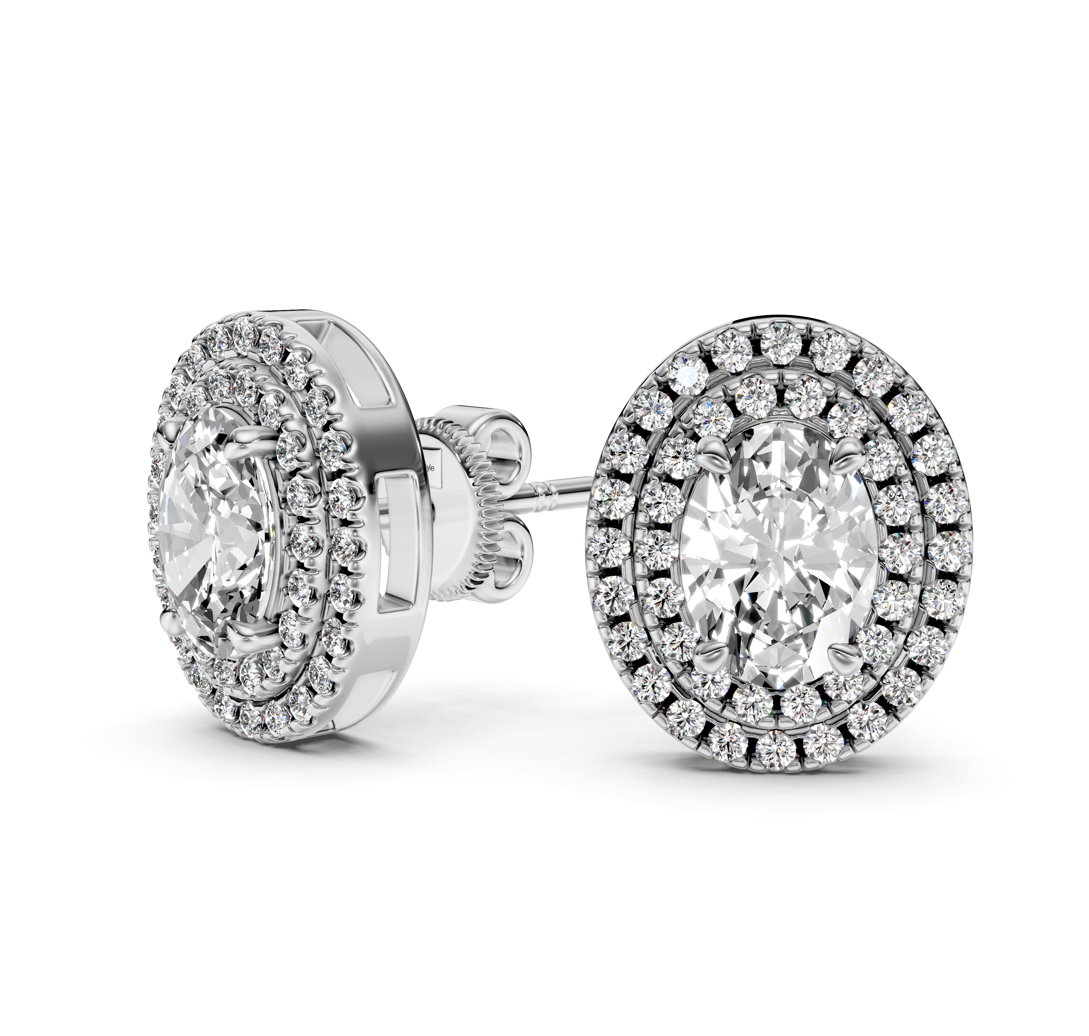 2.00 CT Oval & Round Cut Natural Diamonds - Stud Earrings