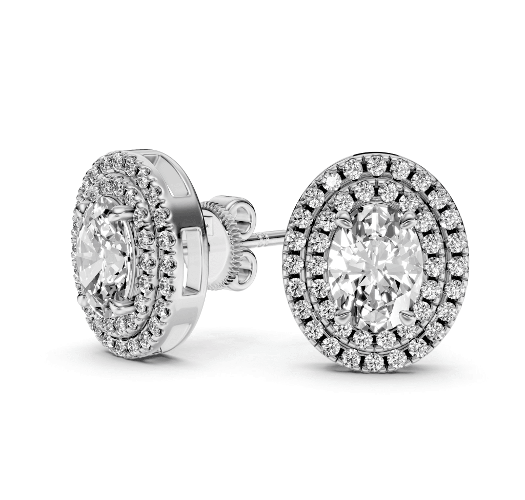 2.00 CT Oval & Round Cut Natural Diamonds - Stud Earrings - Primestyle.com