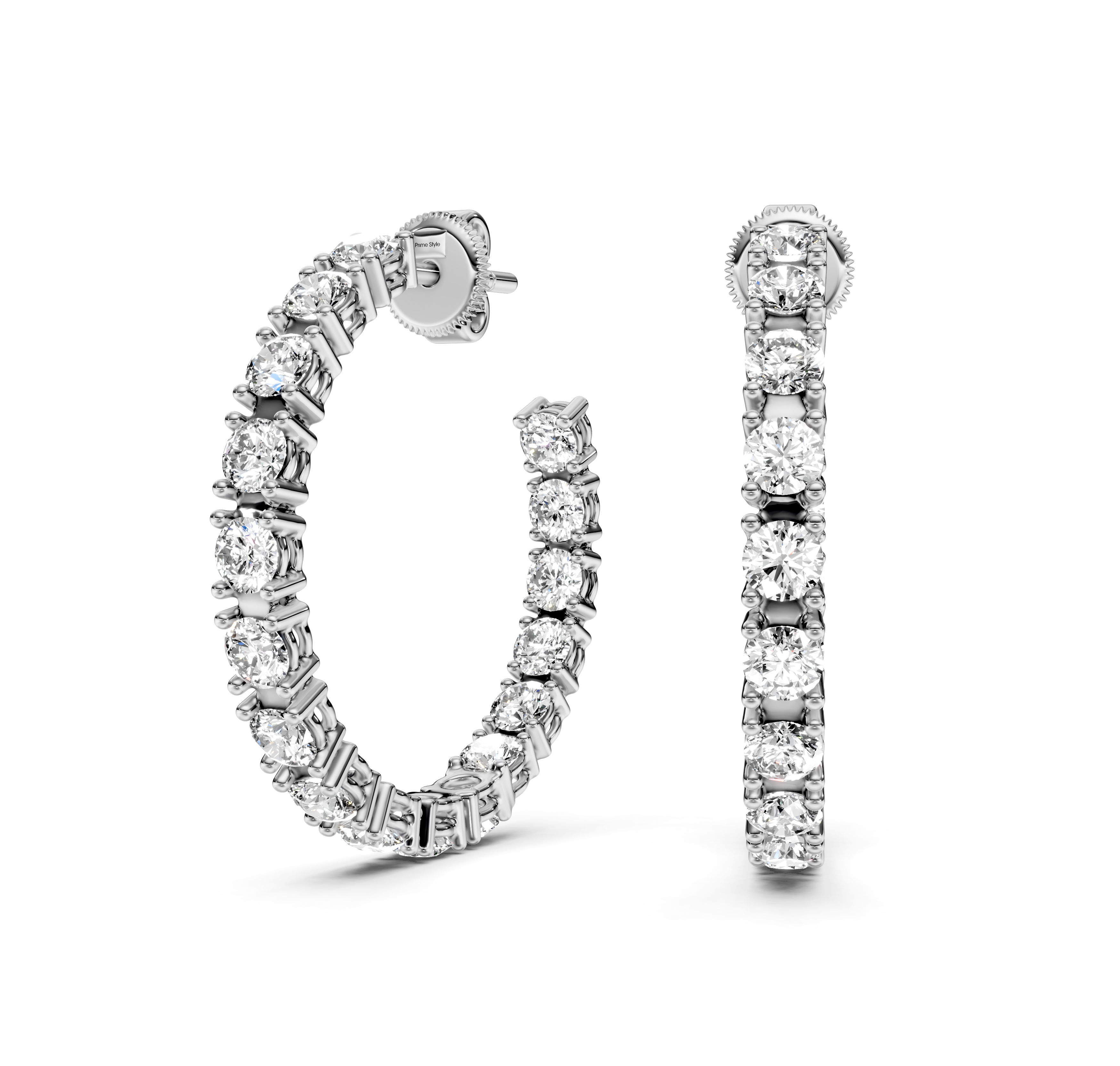 3.25 CT Round Cut Natural Diamonds - Hoop And Drop And Earrings