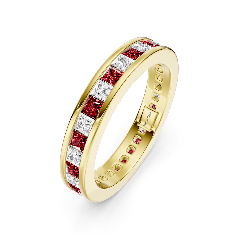 1.60 CT Princess Cut Rubies and Diamonds - Eternity Rings