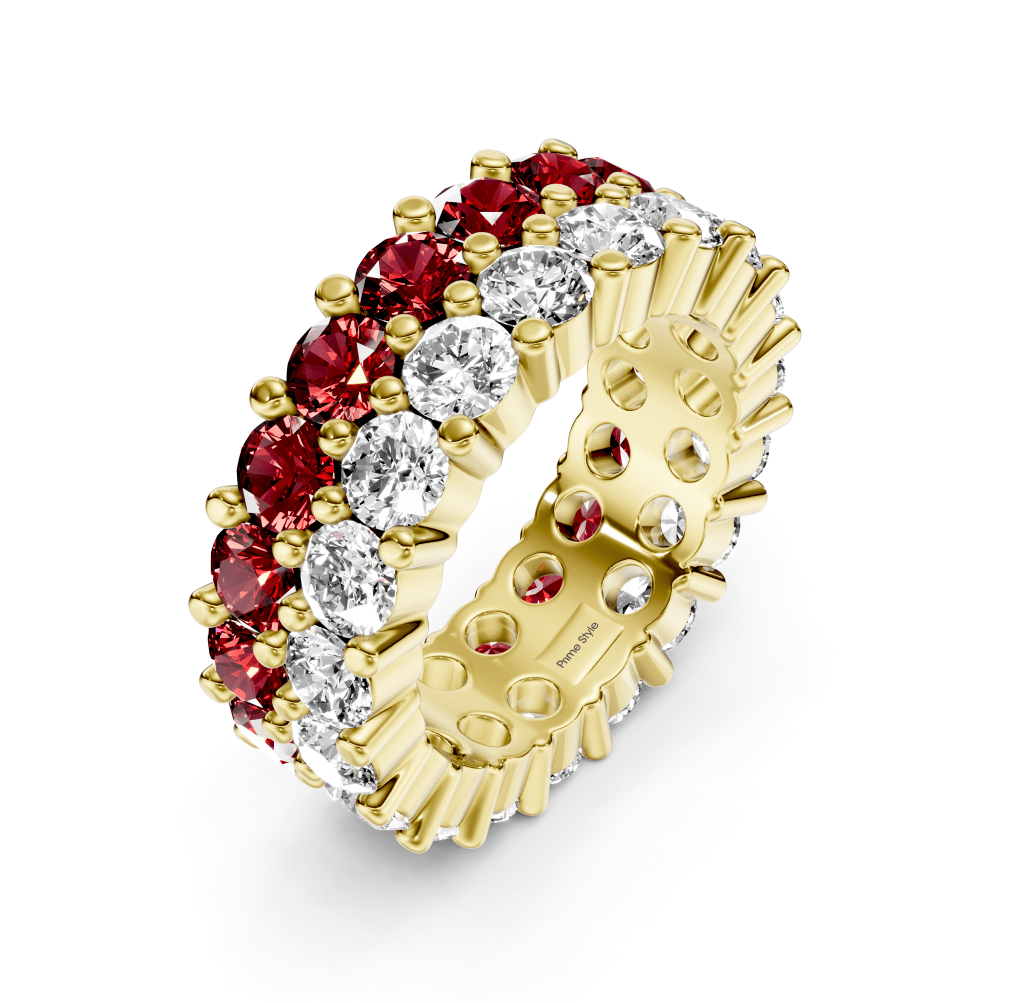 7.20 CT Round Cut Rubies and Diamonds - Eternity Rings
