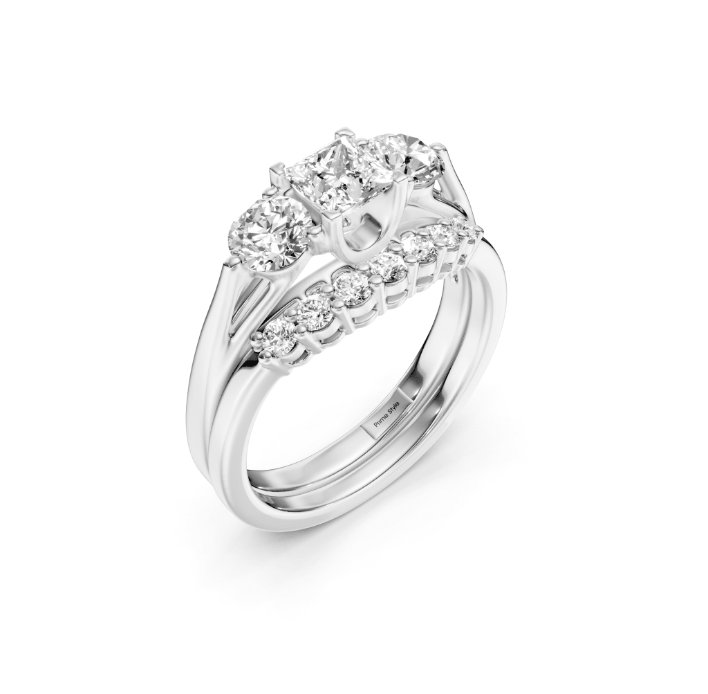 1.30-6.80 CT Princess & Round Cut Lab Grown Diamonds - Bridal Set - Primestyle.com