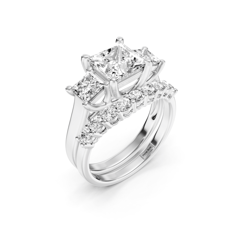 2.00 - 7.50 CT Princess & Round Cut Lab Grown Diamonds - Bridal Set - Primestyle.com