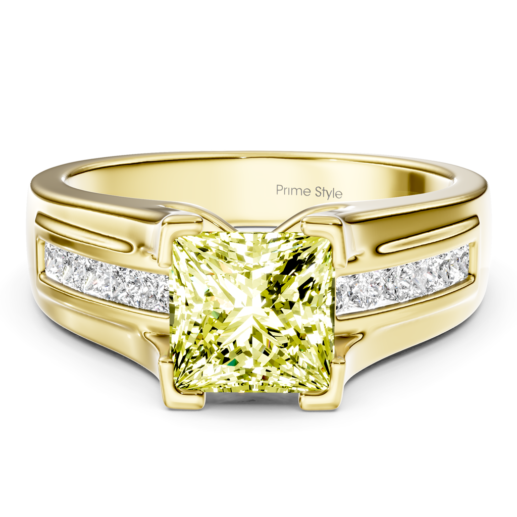 1.35-4.35 CT Princess Cut Fancy Yellow Diamonds - Engagement Ring
