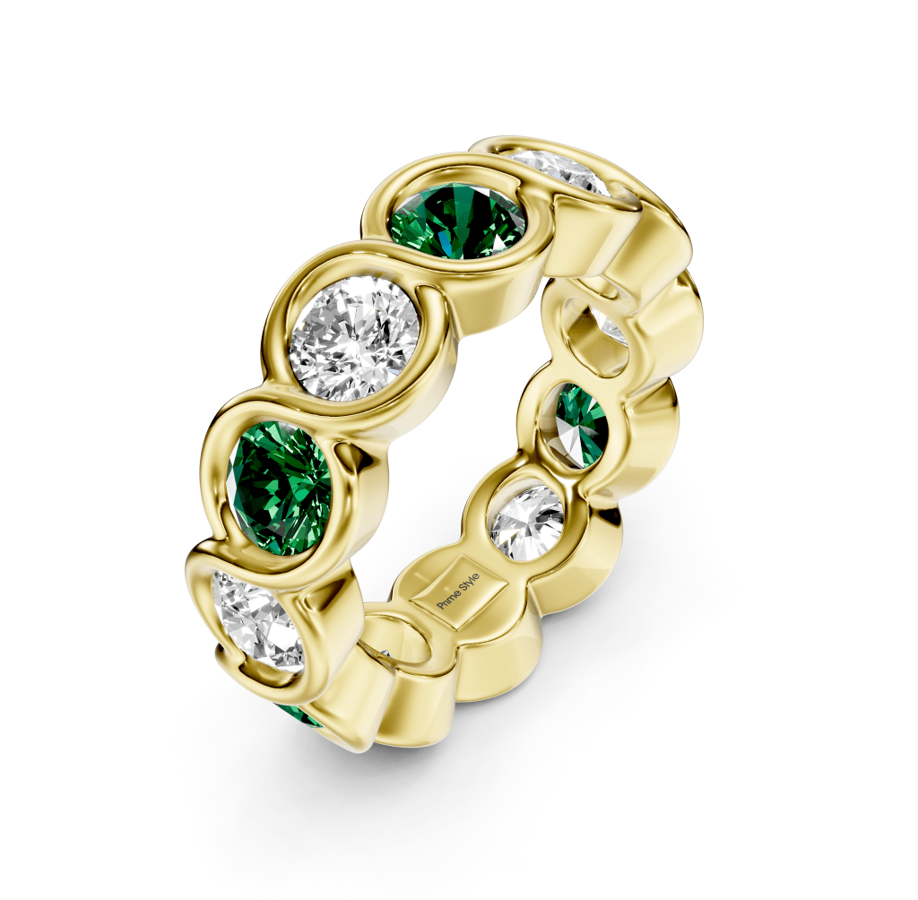 1.50 - 5.00 CT Round Cut Green Emeralds and Diamonds - Eternity Rings - Primestyle.com