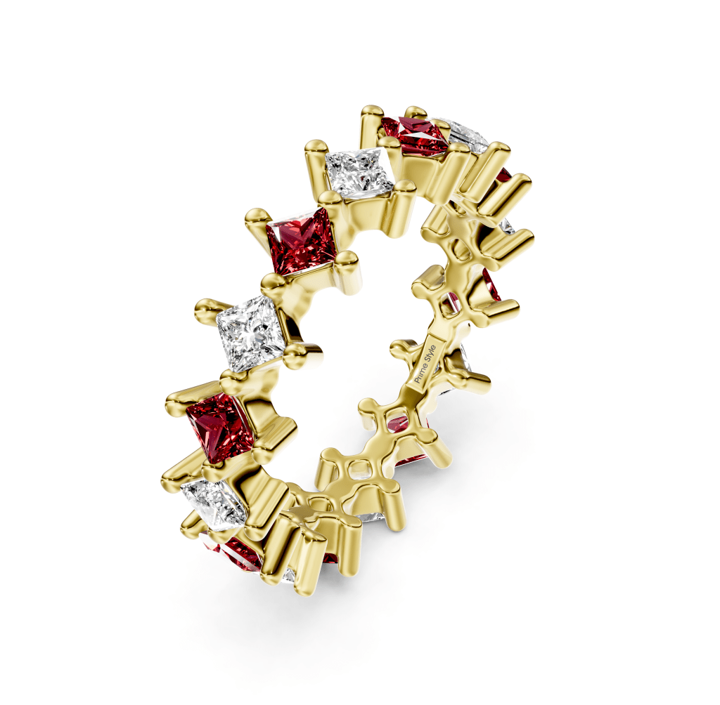 4.20 CT Princess Cut Rubies and Diamonds - Eternity Rings - Primestyle.com