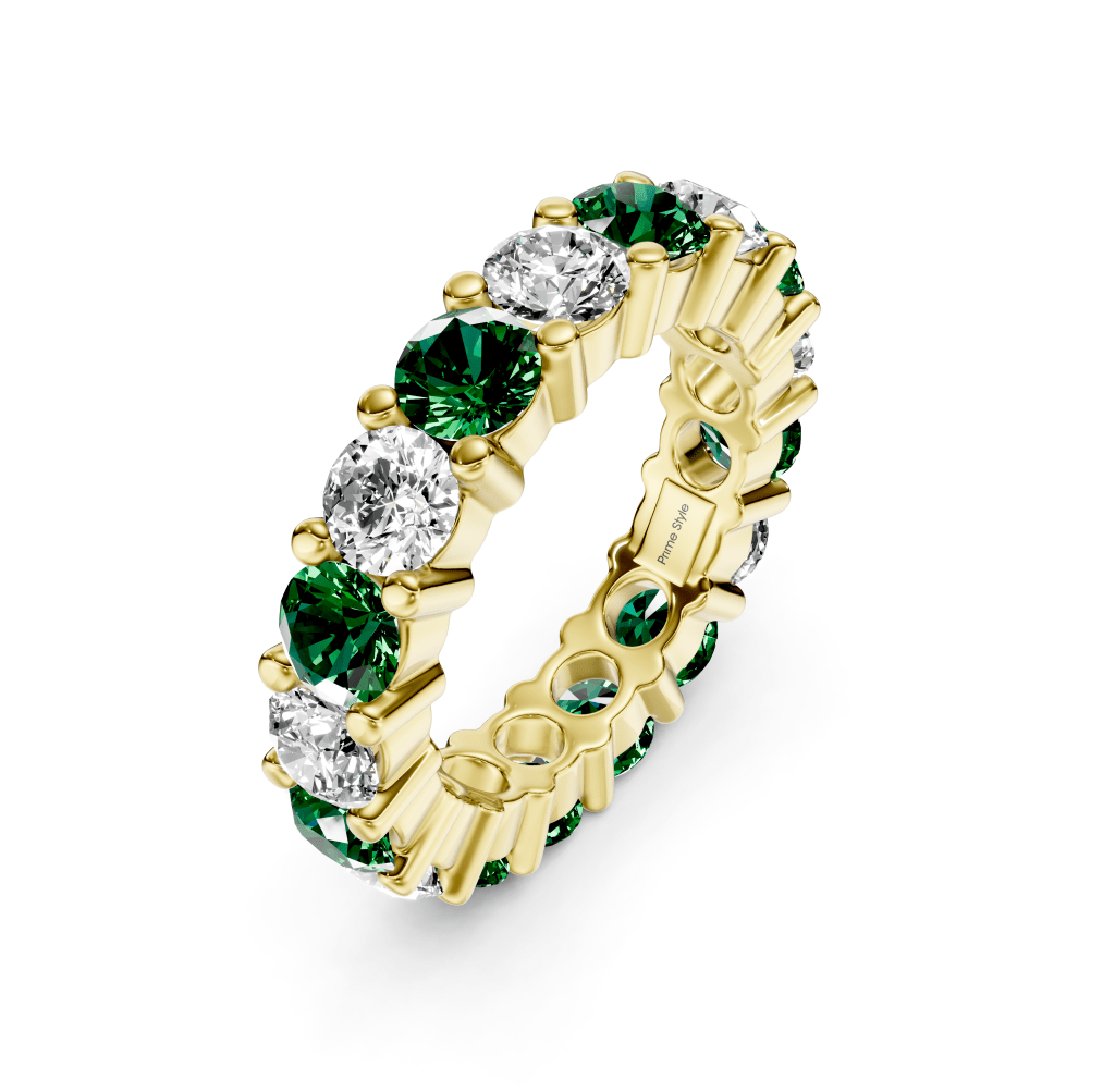 4.10 CT Round Cut Green Emeralds and Diamonds - Eternity Rings - Primestyle.com