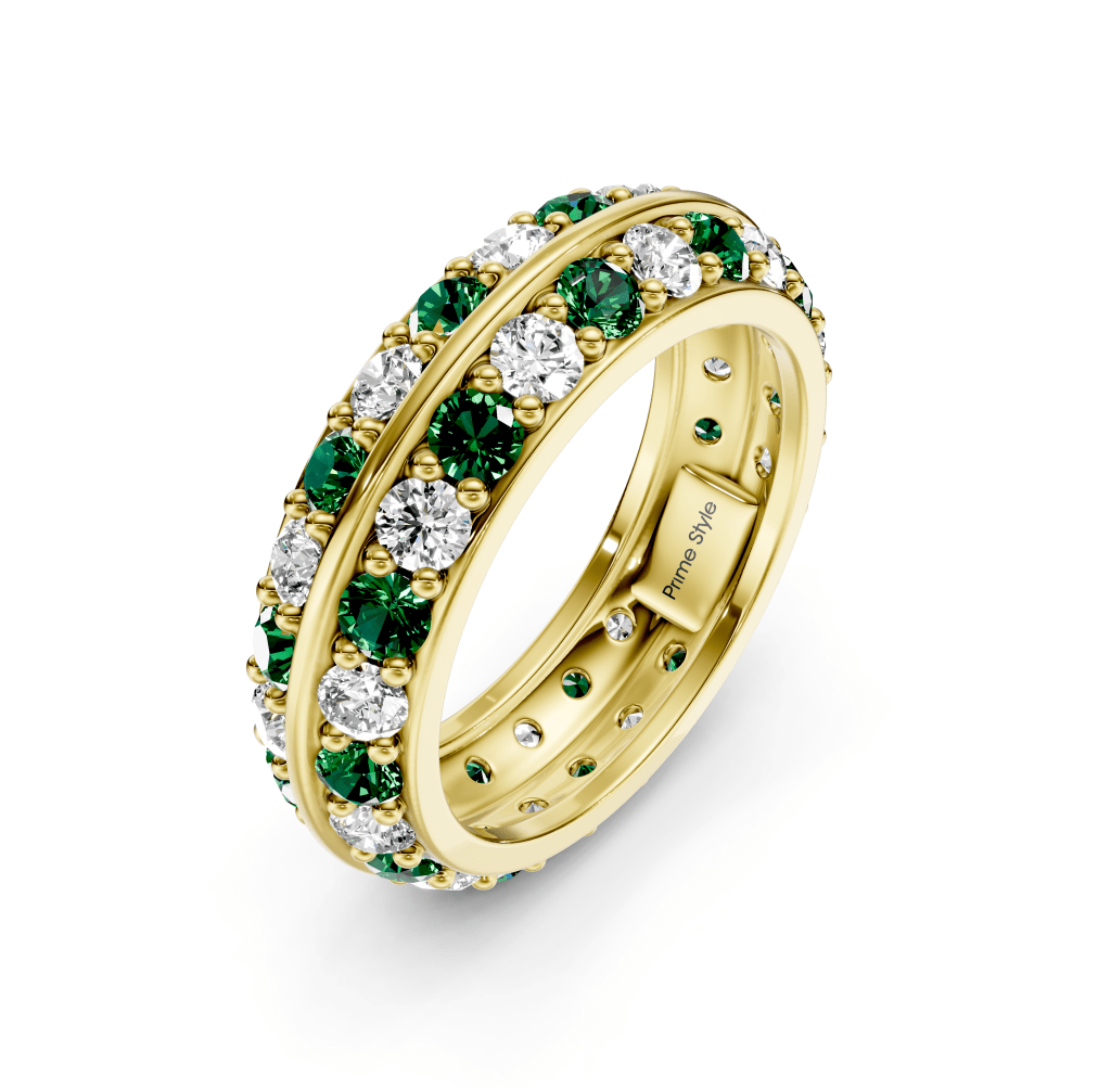 1.80 CT Round Cut Green Emeralds and Diamonds - Eternity Rings - Primestyle.com