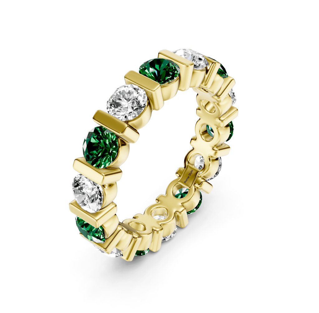 2.00 - 6.00 CT Round Cut Green Emeralds and Diamonds - Eternity Rings - Primestyle.com