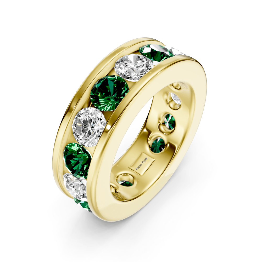 2.00 - 6.00 CT Round Cut Green Emeralds and Diamonds - Eternity Rings - Primestyle.com