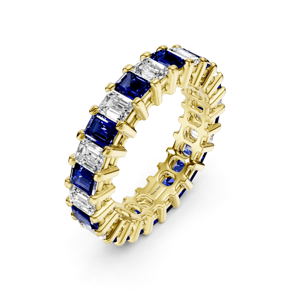 4.00 - 6.00 CT Emerald Cut Blue Sapphires and Diamonds - Eternity Rings - Primestyle.com