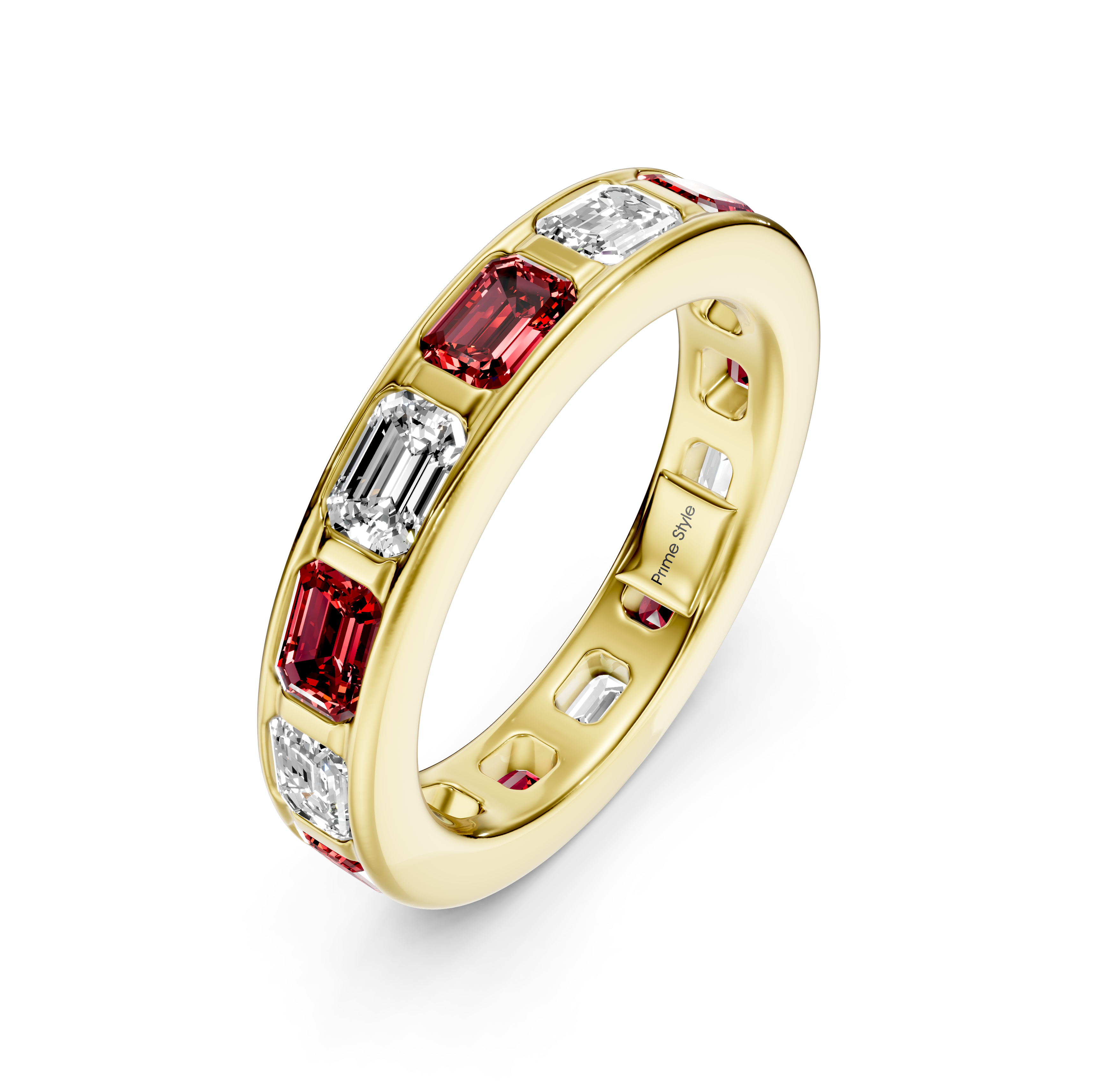 2.50 CT Emerald Cut Rubies and Diamonds - Eternity Rings
