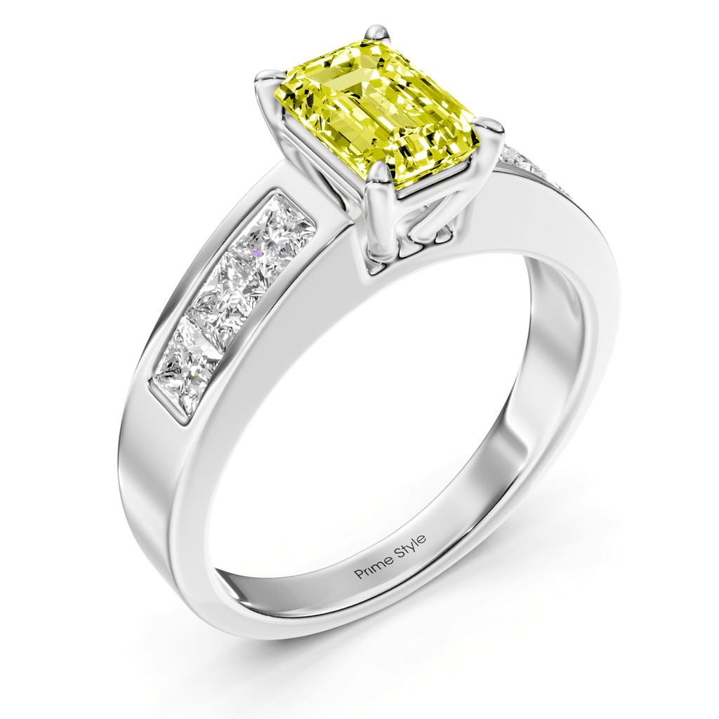 1.80-4.80 CT Emerald & Princess Cut Fancy Yellow Diamonds - Engagement Ring