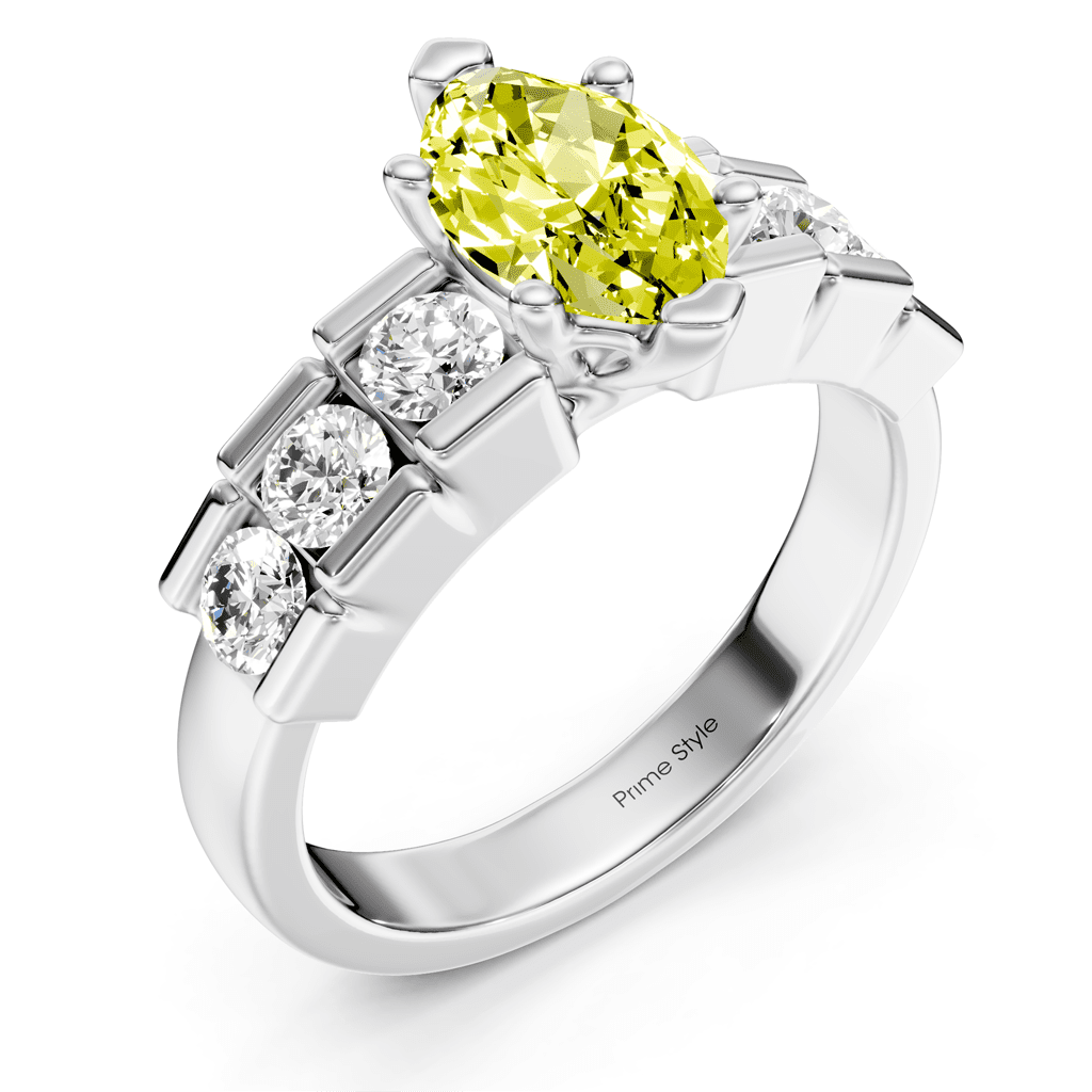 1.85 - 4.85 CT Marquise & Round Cut Fancy Yellow Diamonds - Engagement Ring - Primestyle.com