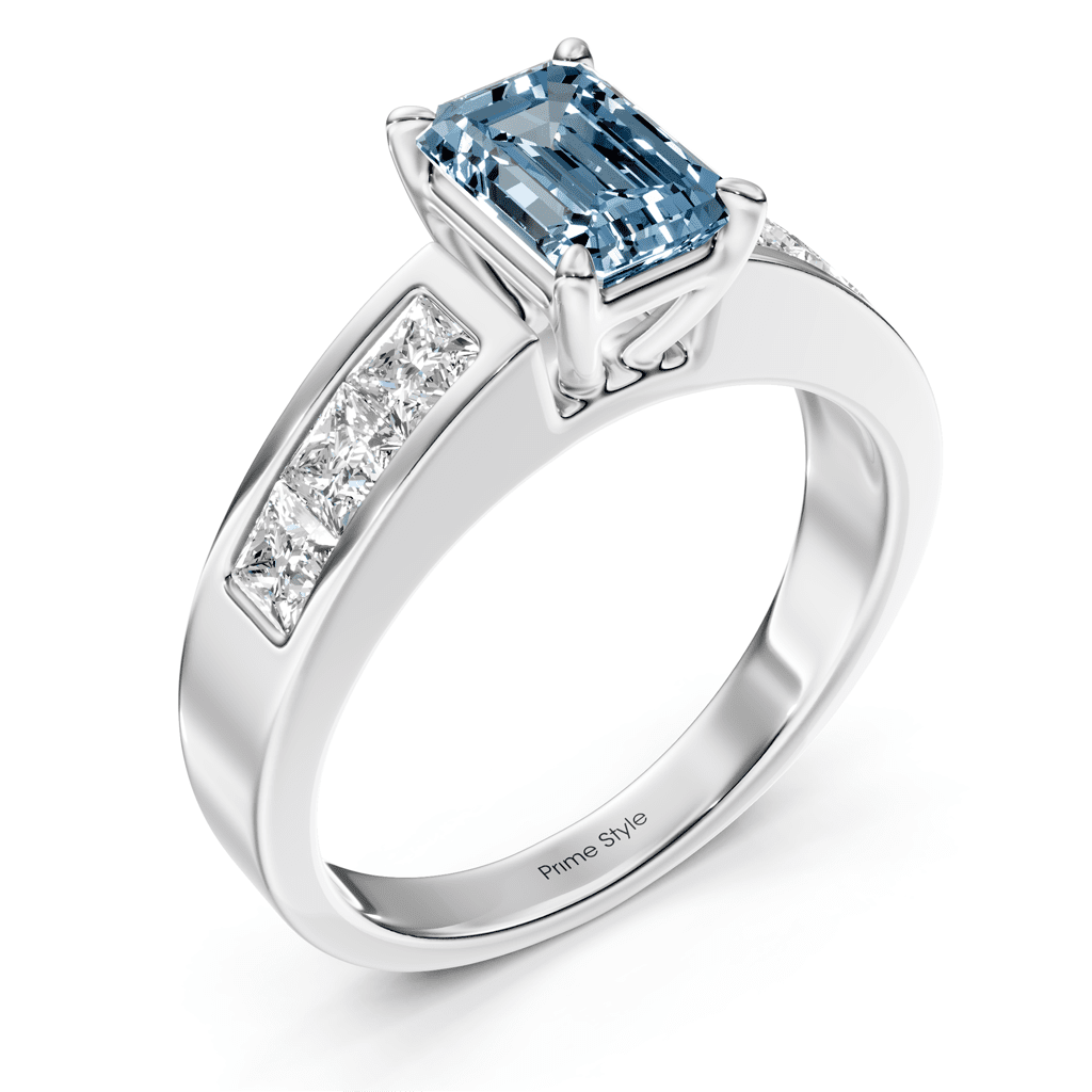 1.80-4.80 CT Emerald & Princess Cut Fancy Blue Diamonds - Engagement Ring
