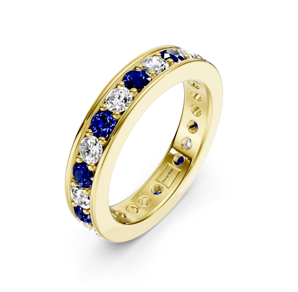 1.00-4.00 CT Round Cut Blue Sapphires and Diamonds - Eternity Rings