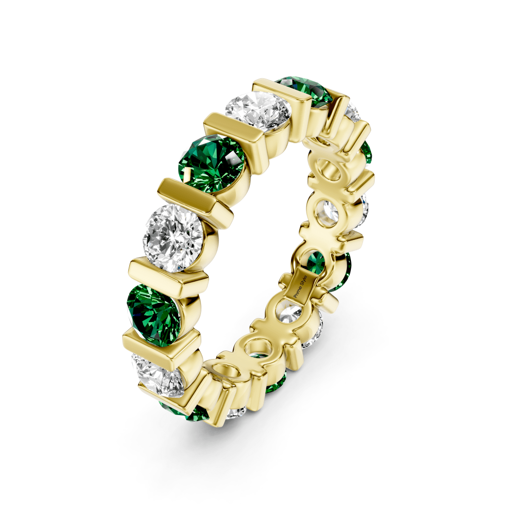 1.50-5.00 CT Round Cut Green Emeralds and Diamonds - Eternity Rings