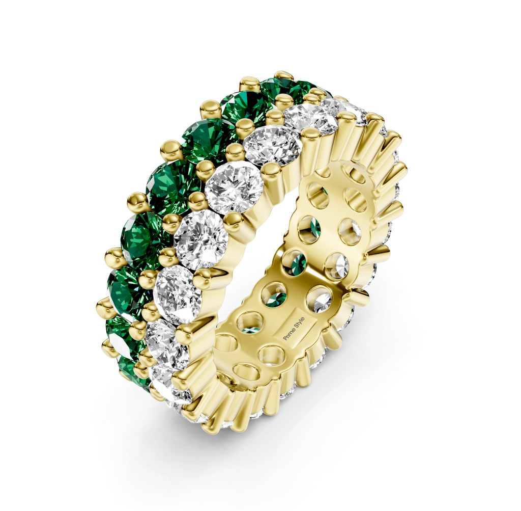 7.20 CT Round Cut Green Emeralds and Diamonds - Eternity Rings