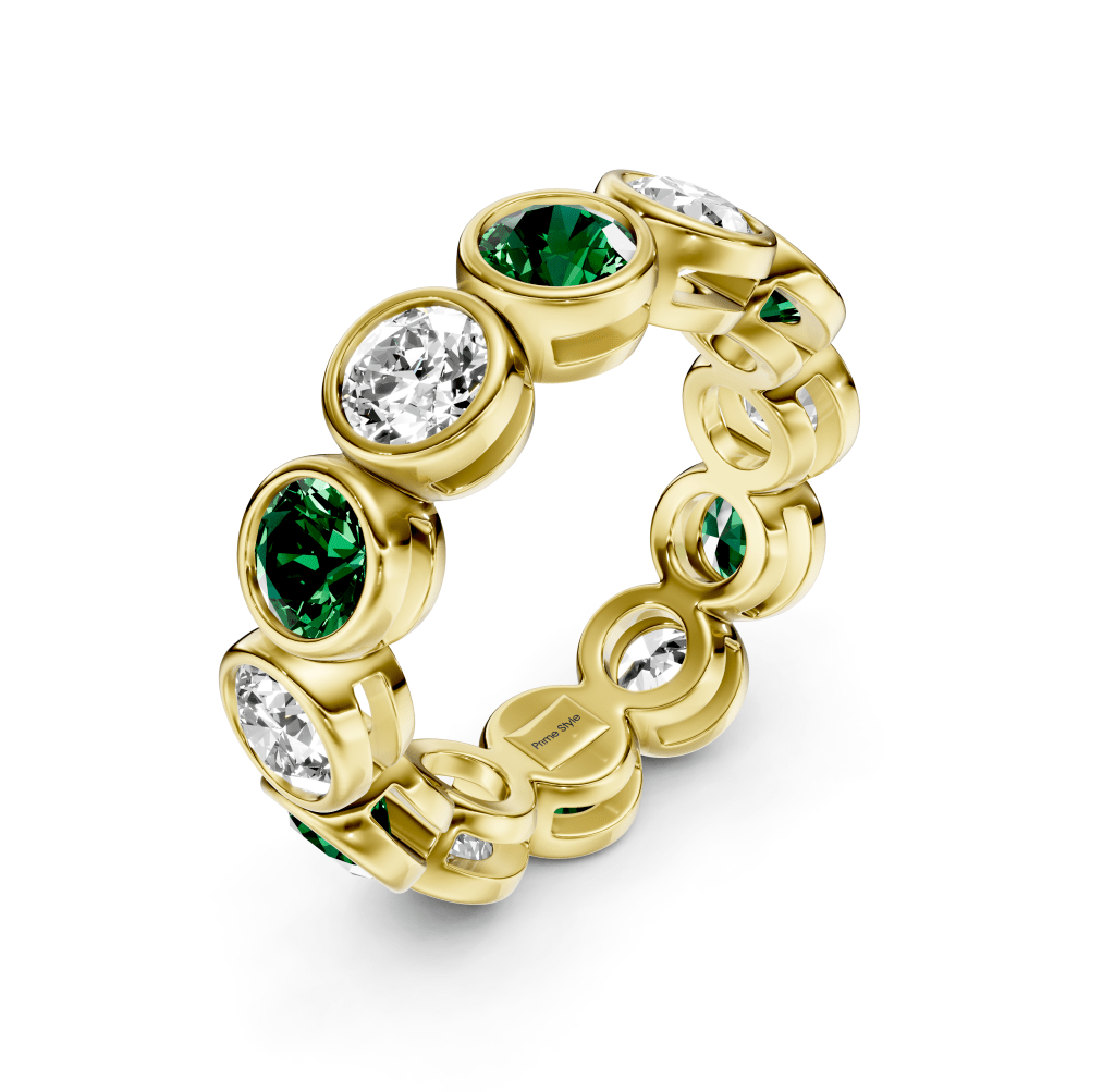 1.50-5.00 CT Round Cut Green Emeralds and Diamonds - Eternity Rings