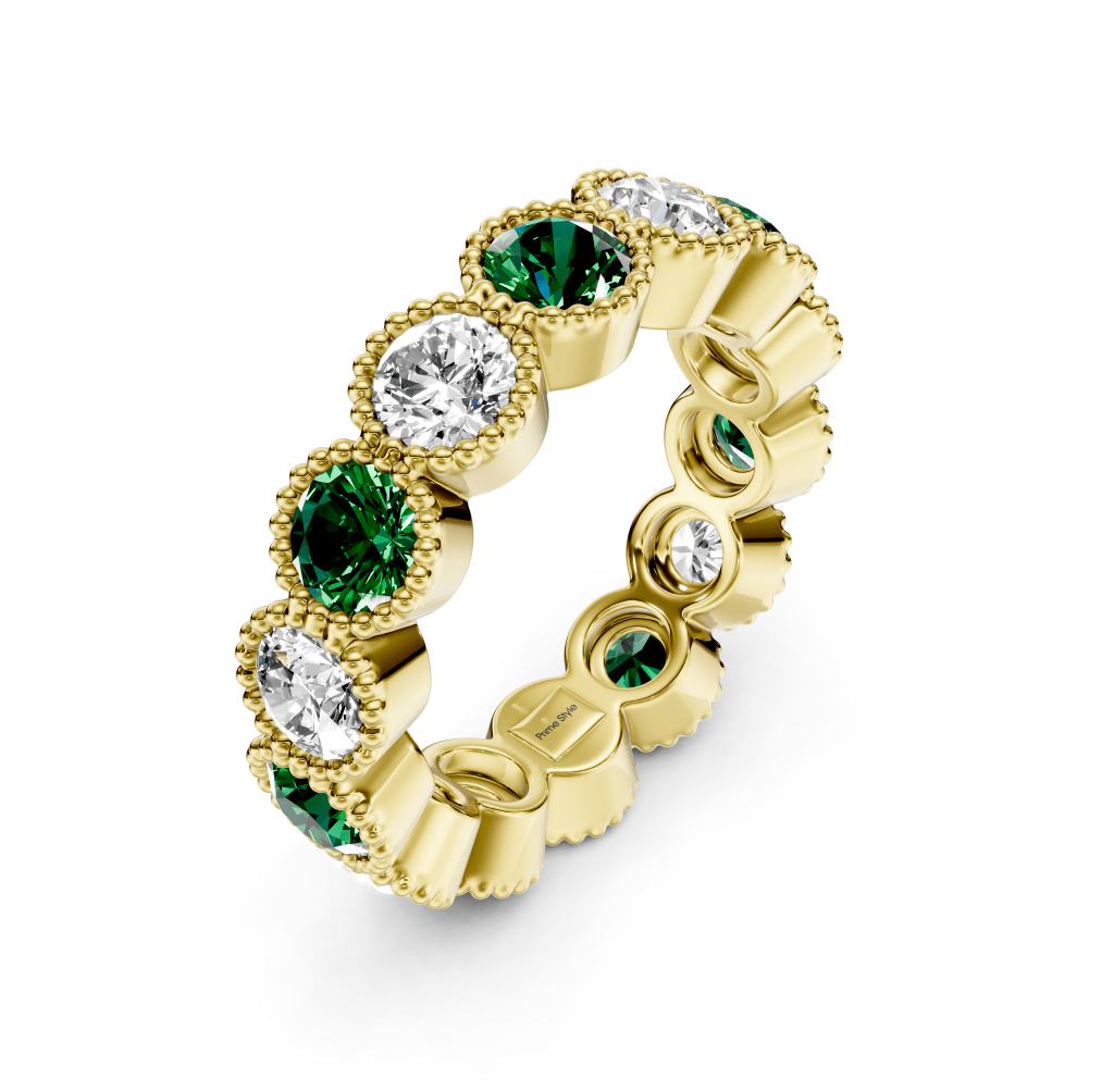 1.50 - 5.00 CT Round Cut Green Emeralds and Diamonds - Eternity Rings - Primestyle.com